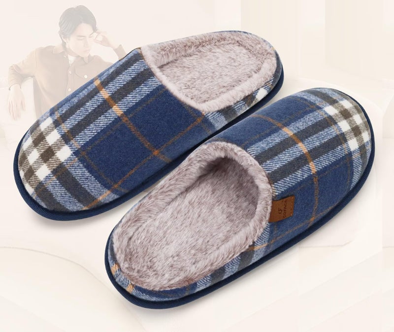 COFACE Mens Blue Flano Plaid Cozy Memory Foam scuff Slippers Slip On Warm House Shoes Indoor/Outdoor With Best Arch Support Size 9 - Image 5